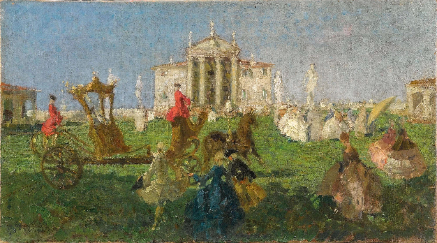 Giro in carrozza di fronte a Villa Capra Bassani a Vicenza
